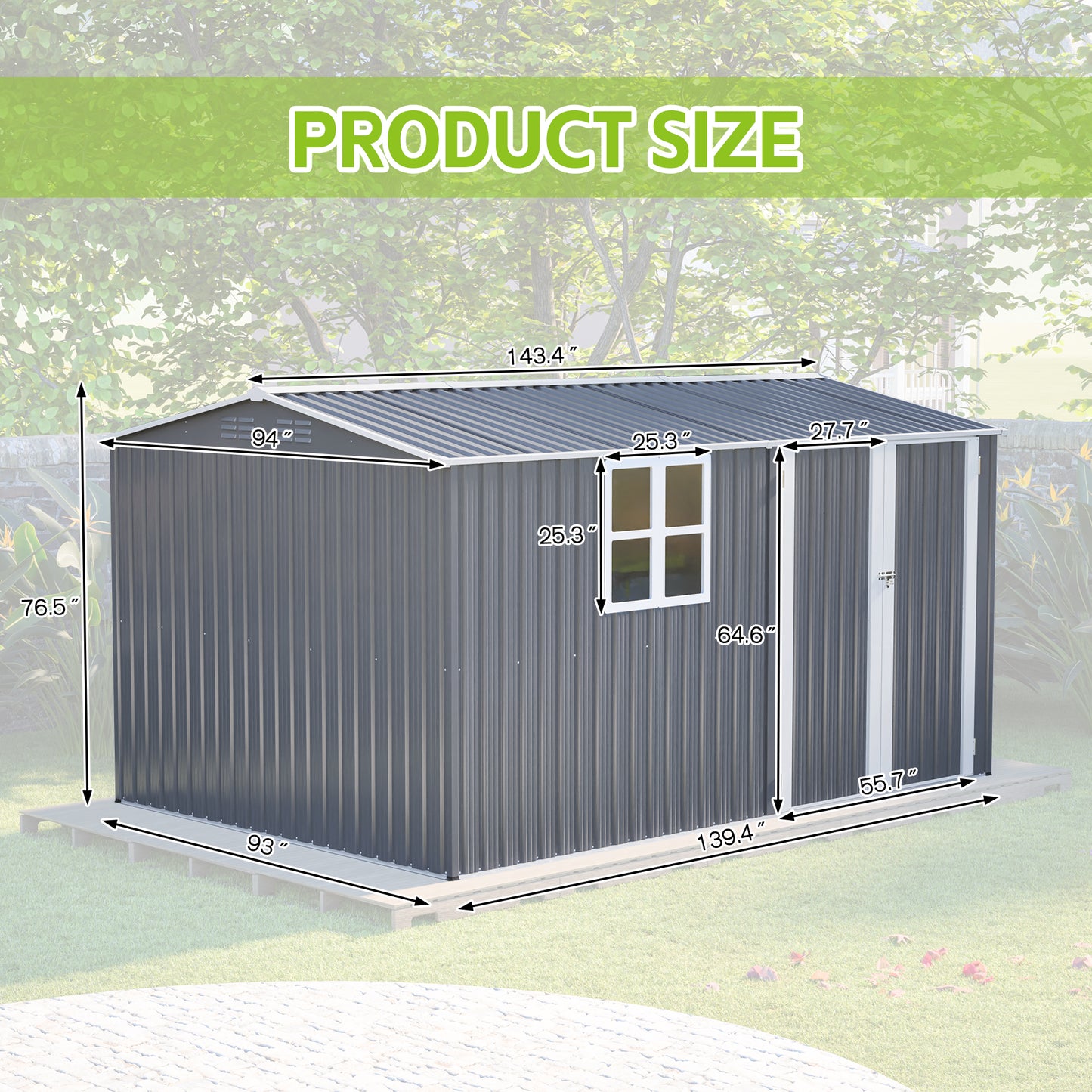 8x12 Ft Storage Shed Outdoor, XL Heavy-Duty Steel Building with Window – Features Hinged Gray Doors & 4 Air Vents for Backyard, Garden, Patio (Gray)