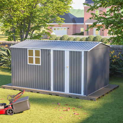 8x12 Ft Storage Shed Outdoor, XL Heavy-Duty Steel Building with Window – Features Hinged Gray Doors & 4 Air Vents for Backyard, Garden, Patio (Gray)