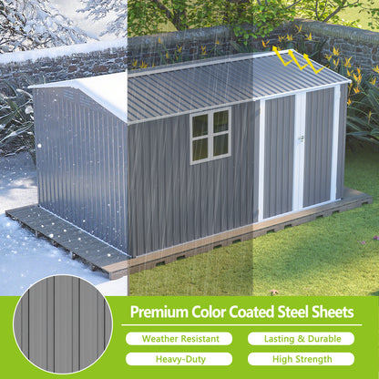 8x12 Ft Storage Shed Outdoor, XL Heavy-Duty Steel Building with Window – Features Hinged Gray Doors & 4 Air Vents for Backyard, Garden, Patio (Gray)