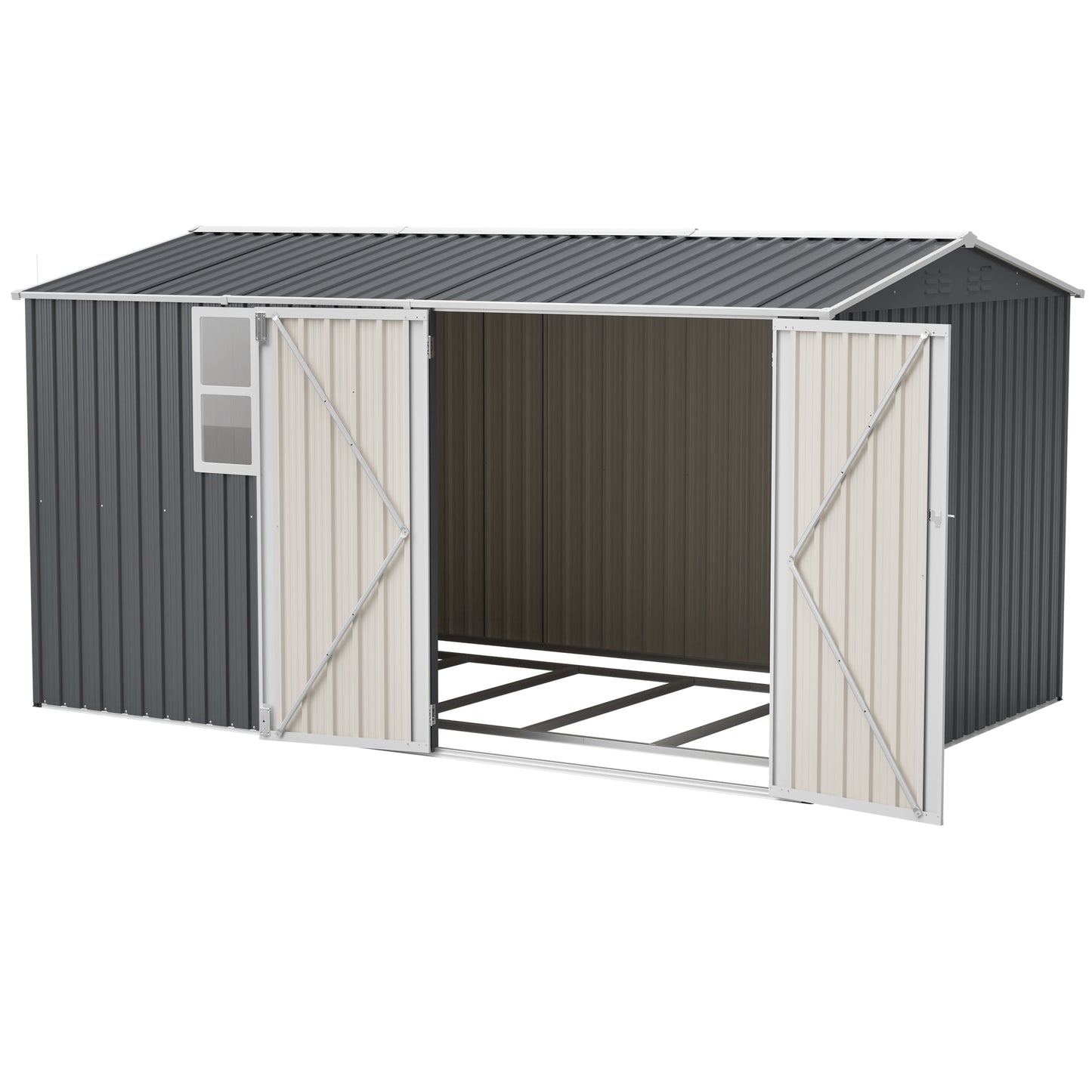 8x12 Ft Storage Shed Outdoor, XL Heavy-Duty Steel Building with Window – Features Hinged Gray Doors & 4 Air Vents for Backyard, Garden, Patio (Gray)