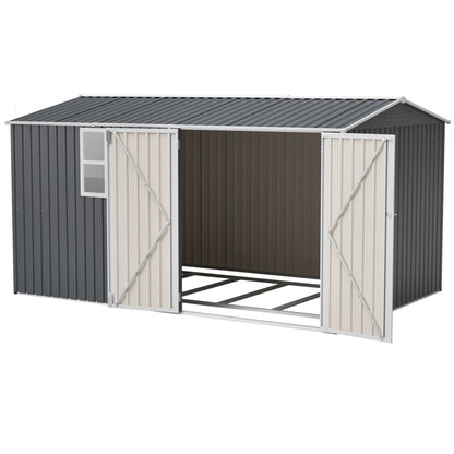 8x12 Ft Storage Shed Outdoor, XL Heavy-Duty Steel Building with Window – Features Hinged Gray Doors & 4 Air Vents for Backyard, Garden, Patio (Gray)