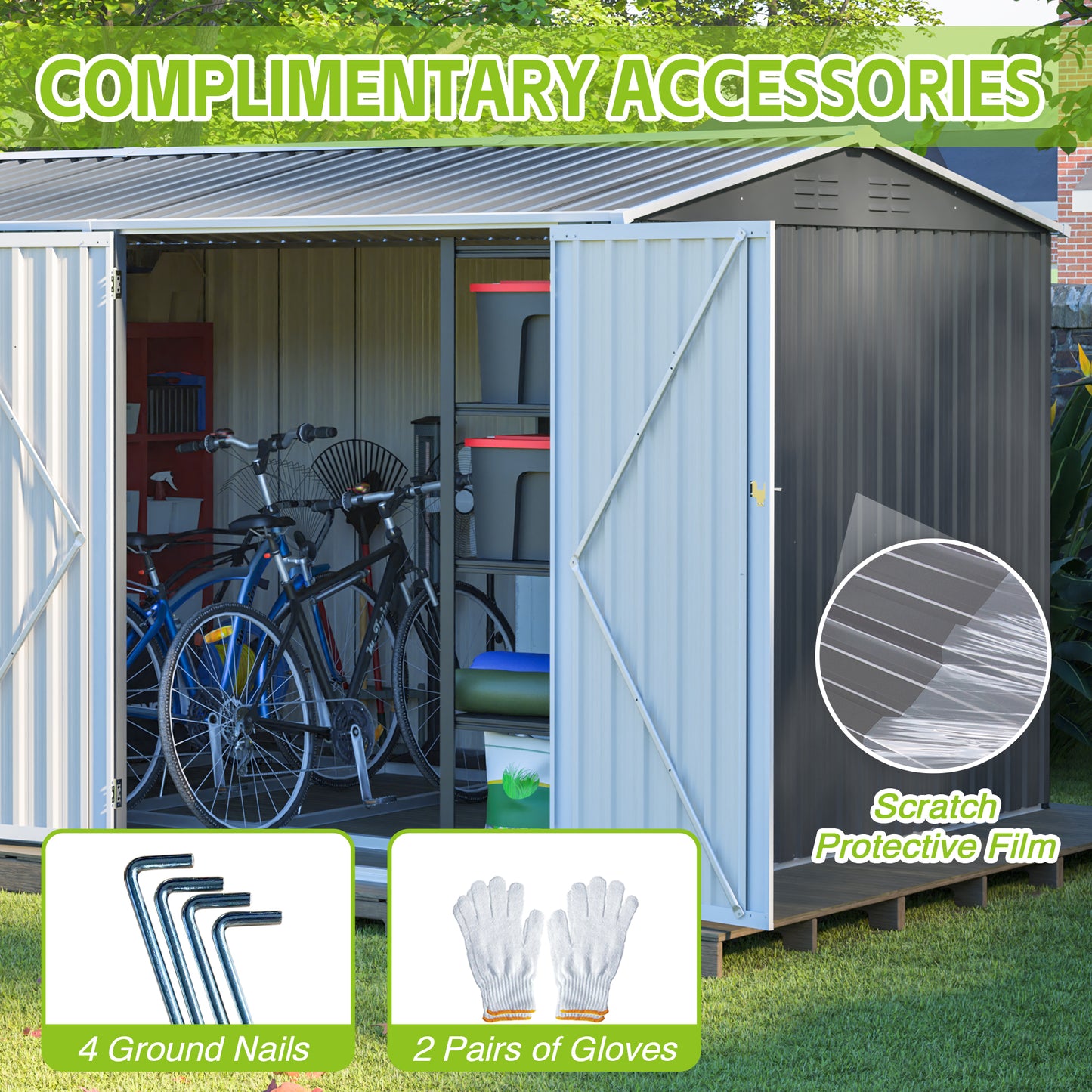 8x12 Ft Storage Shed Outdoor, XL Heavy-Duty Steel Building with Window – Features Hinged Gray Doors & 4 Air Vents for Backyard, Garden, Patio (Gray)