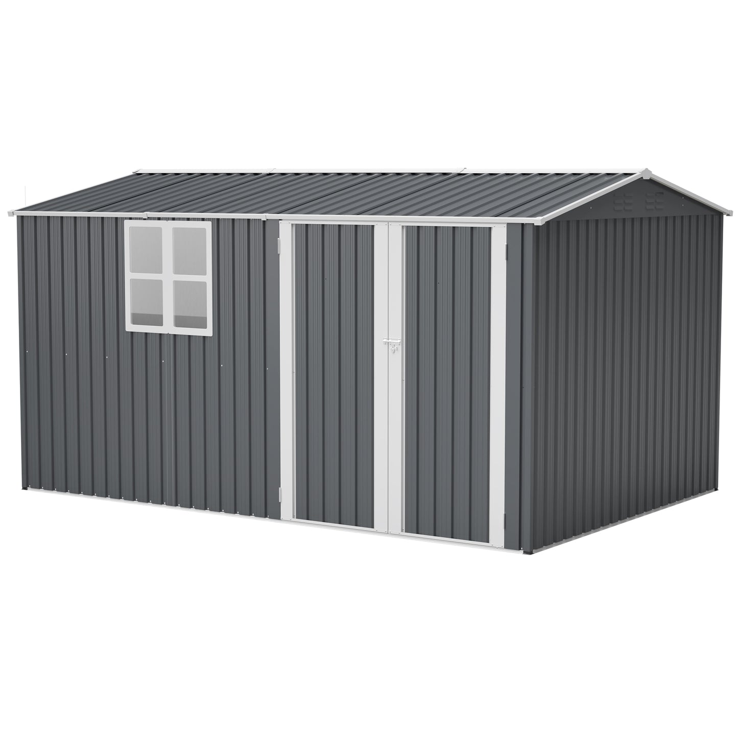 8x12 Ft Storage Shed Outdoor, XL Heavy-Duty Steel Building with Window – Features Hinged Gray Doors & 4 Air Vents for Backyard, Garden, Patio (Gray)