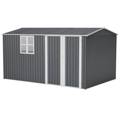 8x12 Ft Storage Shed Outdoor, XL Heavy-Duty Steel Building with Window – Features Hinged Gray Doors & 4 Air Vents for Backyard, Garden, Patio (Gray)