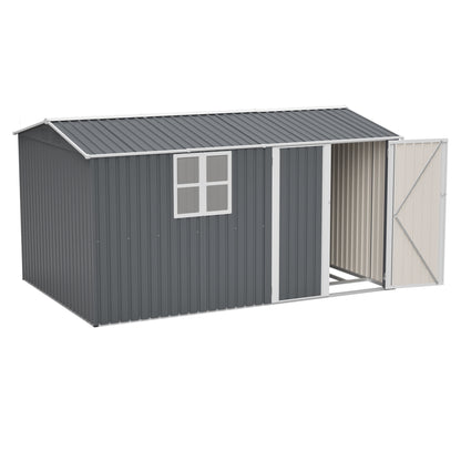 8x12 Ft Storage Shed Outdoor, XL Heavy-Duty Steel Building with Window – Features Hinged Gray Doors & 4 Air Vents for Backyard, Garden, Patio (Gray)