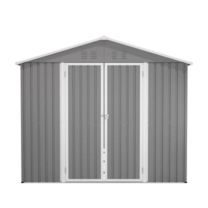 8x12 FT Outdoor Metal Storage Shed with Additional Side Door, Large Tool Shed with 2 Lockable Doors for Easy Access, Aluminum Frame, Grey Backyard Garden Patio Storage