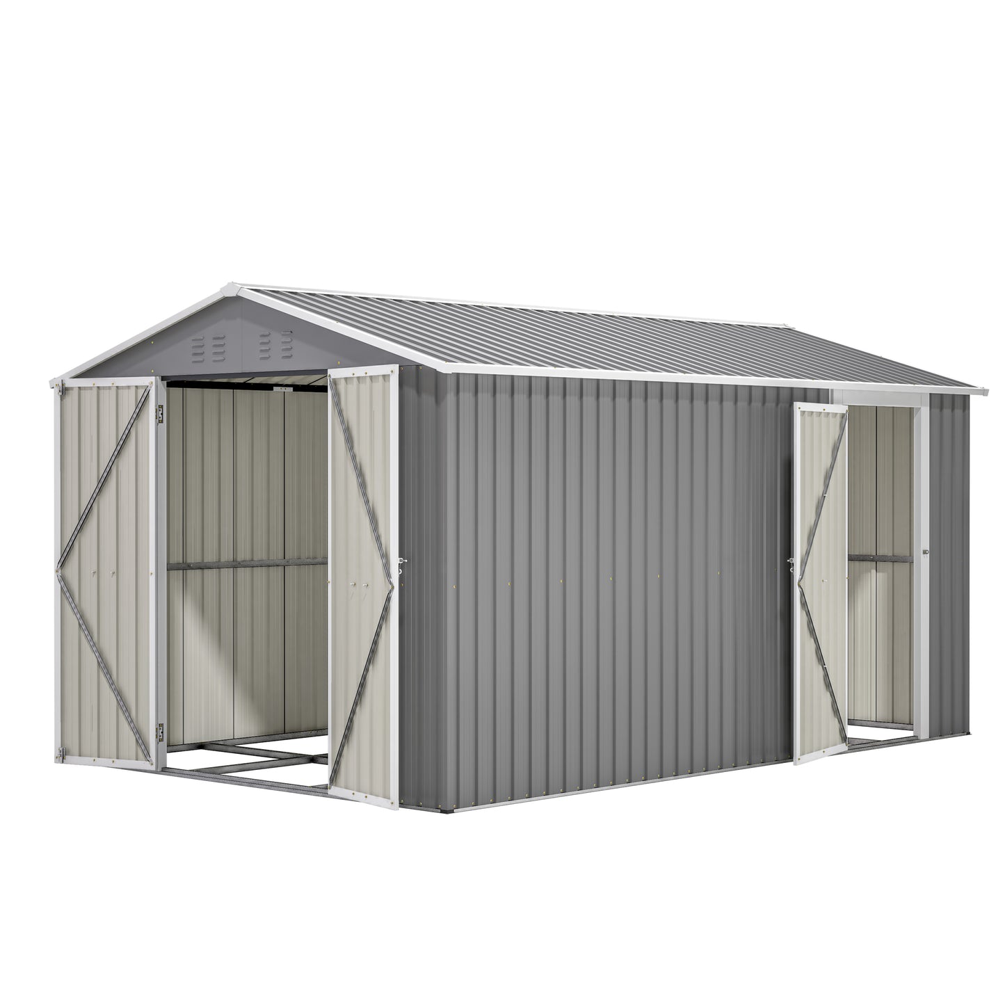 8x12 FT Outdoor Metal Storage Shed with Additional Side Door, Large Tool Shed with 2 Lockable Doors for Easy Access, Aluminum Frame, Grey Backyard Garden Patio Storage
