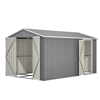 8x12 FT Outdoor Metal Storage Shed with Additional Side Door, Large Tool Shed with 2 Lockable Doors for Easy Access, Aluminum Frame, Grey Backyard Garden Patio Storage