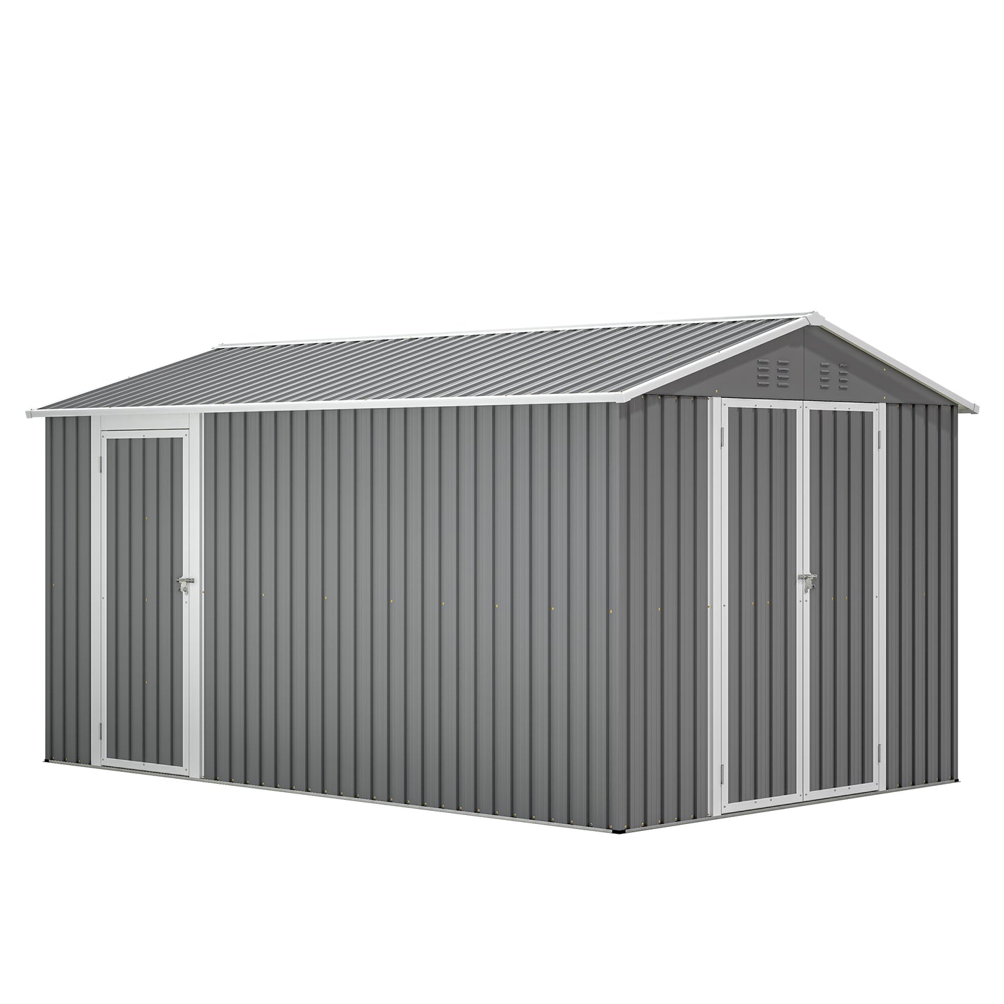 8x12 FT Outdoor Metal Storage Shed with Additional Side Door, Large Tool Shed with 2 Lockable Doors for Easy Access, Aluminum Frame, Grey Backyard Garden Patio Storage