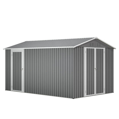 8x12 FT Outdoor Metal Storage Shed with Additional Side Door, Large Tool Shed with 2 Lockable Doors for Easy Access, Aluminum Frame, Grey Backyard Garden Patio Storage