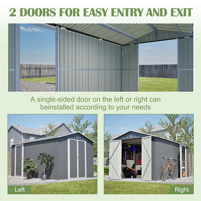 8x12 FT Outdoor Metal Storage Shed with Additional Side Door, Large Tool Shed with 2 Lockable Doors for Easy Access, Aluminum Frame, Grey Backyard Garden Patio Storage