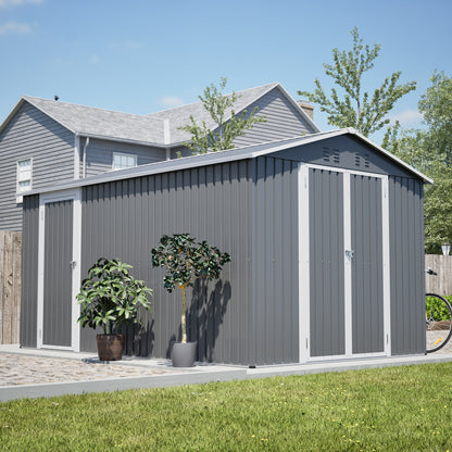 8x12 FT Outdoor Metal Storage Shed with Additional Side Door, Large Tool Shed with 2 Lockable Doors for Easy Access, Aluminum Frame, Grey Backyard Garden Patio Storage