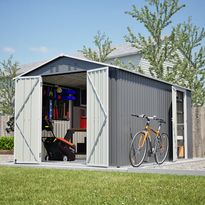 8x12 FT Outdoor Metal Storage Shed with Additional Side Door, Large Tool Shed with 2 Lockable Doors for Easy Access, Aluminum Frame, Grey Backyard Garden Patio Storage