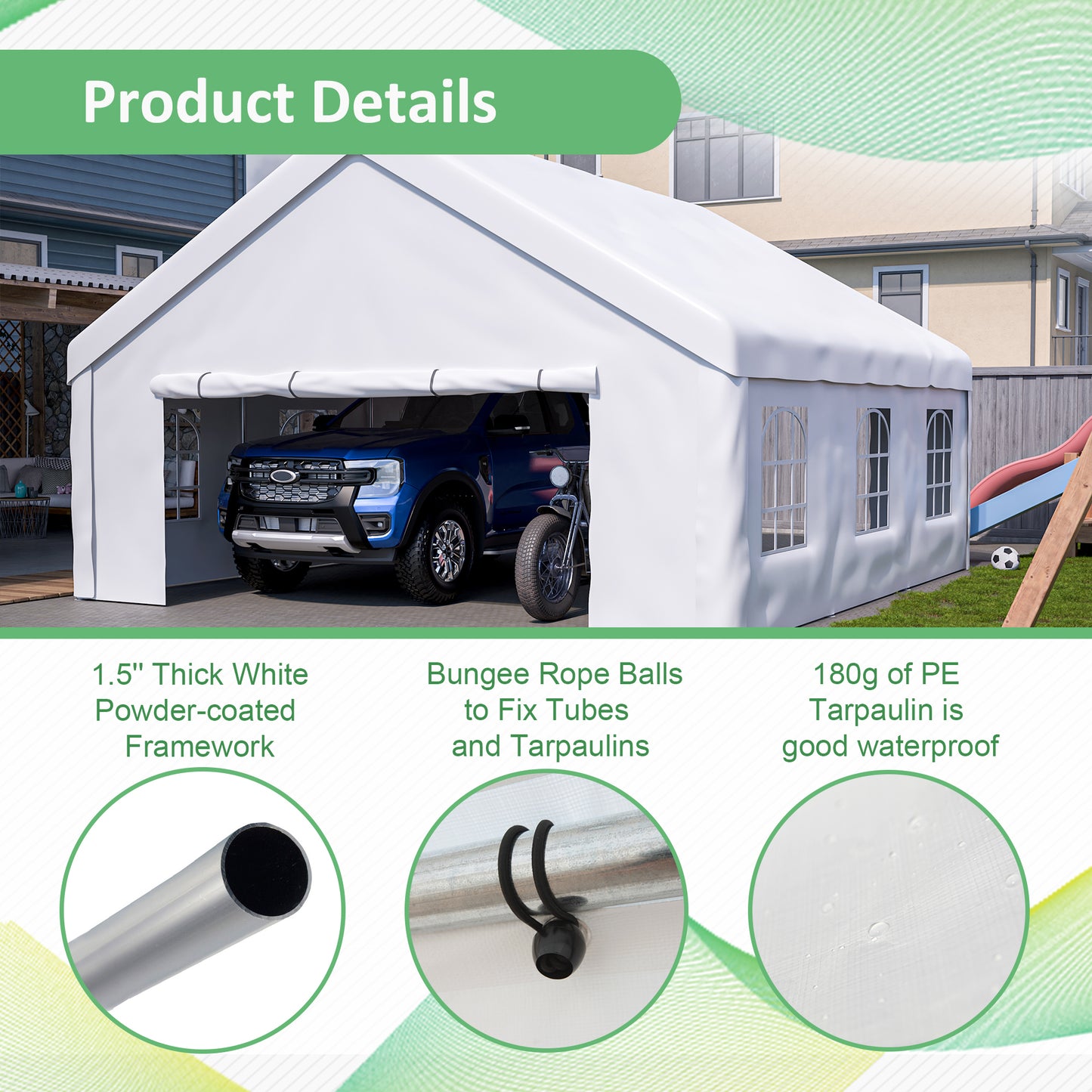 20x20 FT Event Shelter with Detachable Sides and Carport Capability - Equipped with Storage Solutions for Various Outdoor Occasions