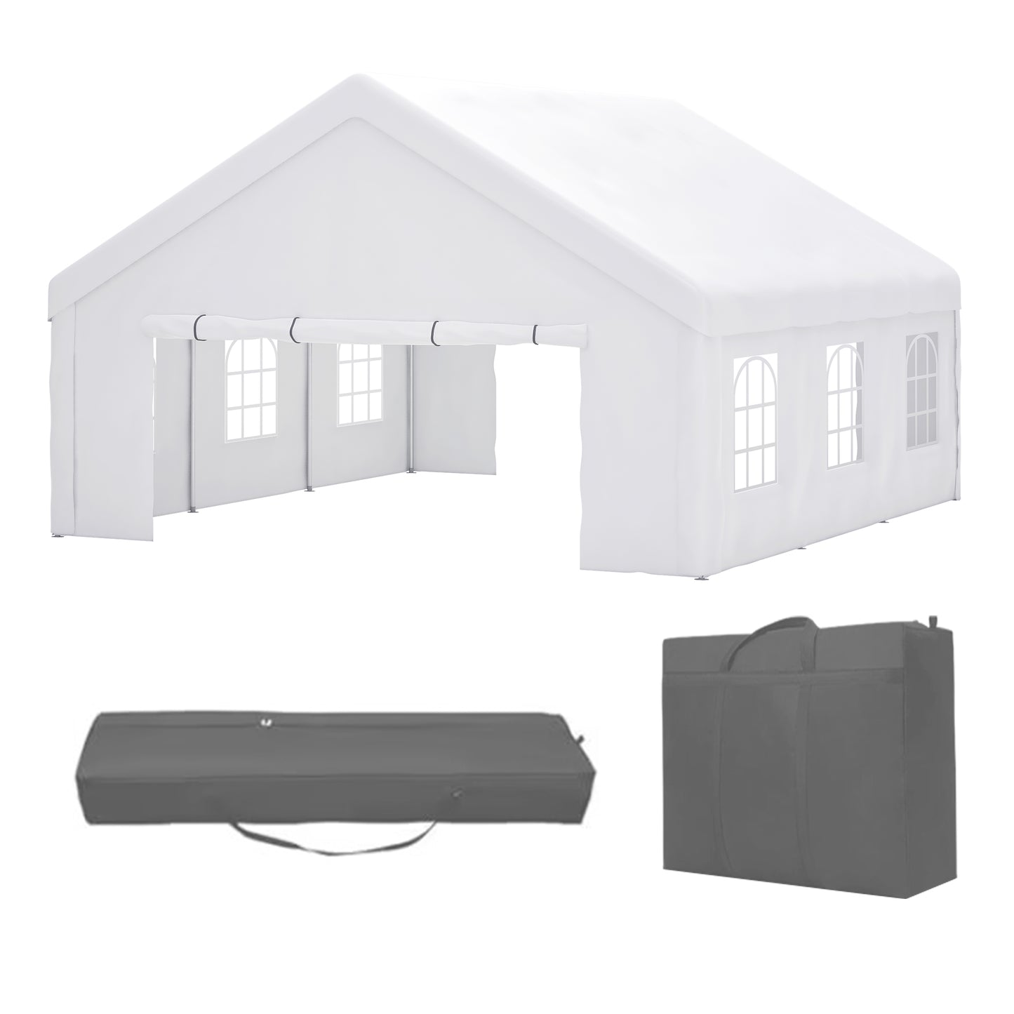 20x20 FT Event Shelter with Detachable Sides and Carport Capability - Equipped with Storage Solutions for Various Outdoor Occasions