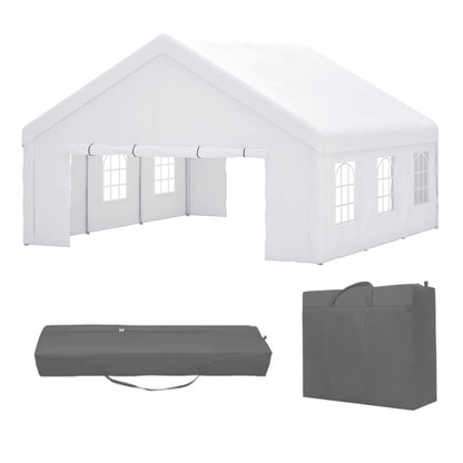 20x20 FT Event Shelter with Detachable Sides and Carport Capability - Equipped with Storage Solutions for Various Outdoor Occasions