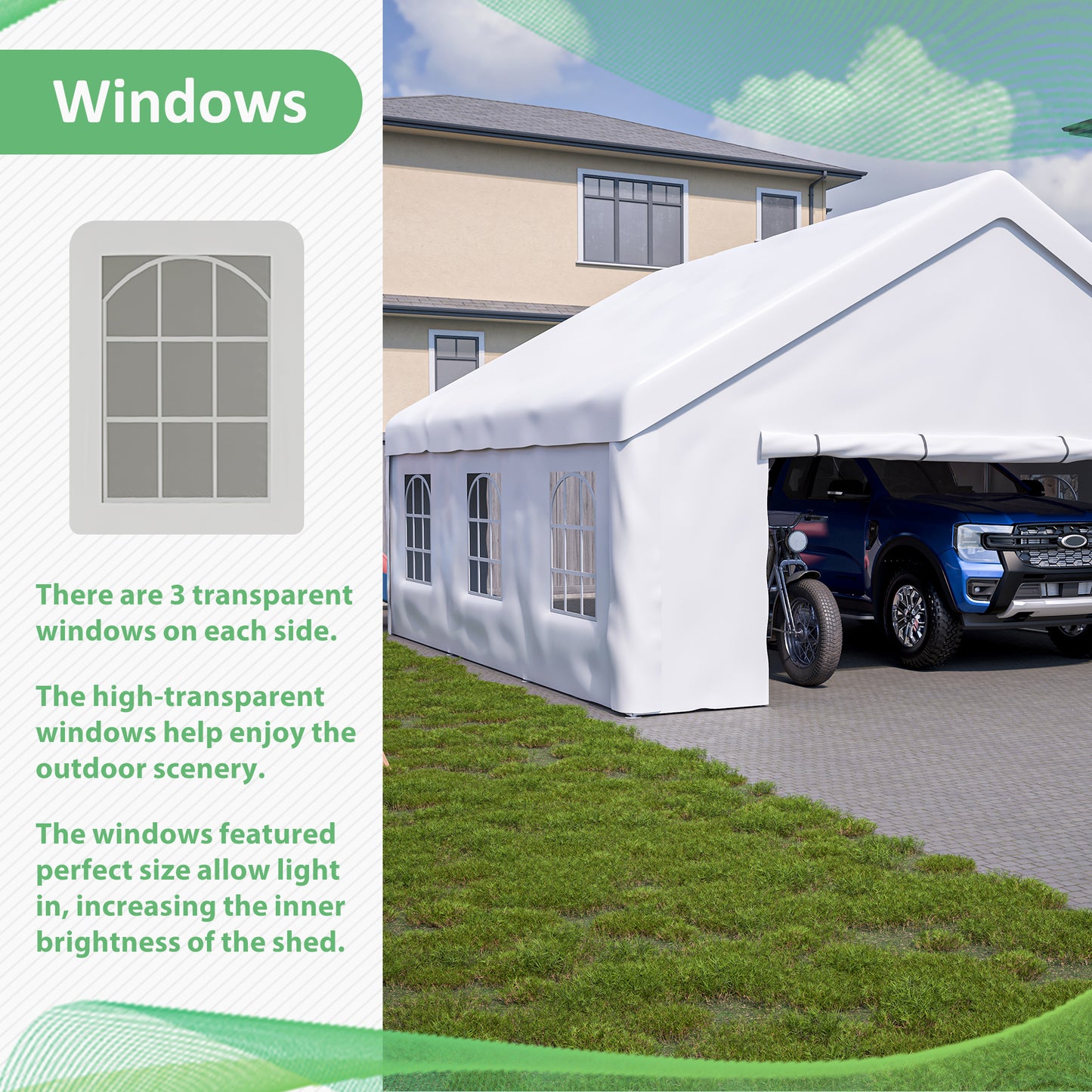 20x20 FT Event Shelter with Detachable Sides and Carport Capability - Equipped with Storage Solutions for Various Outdoor Occasions