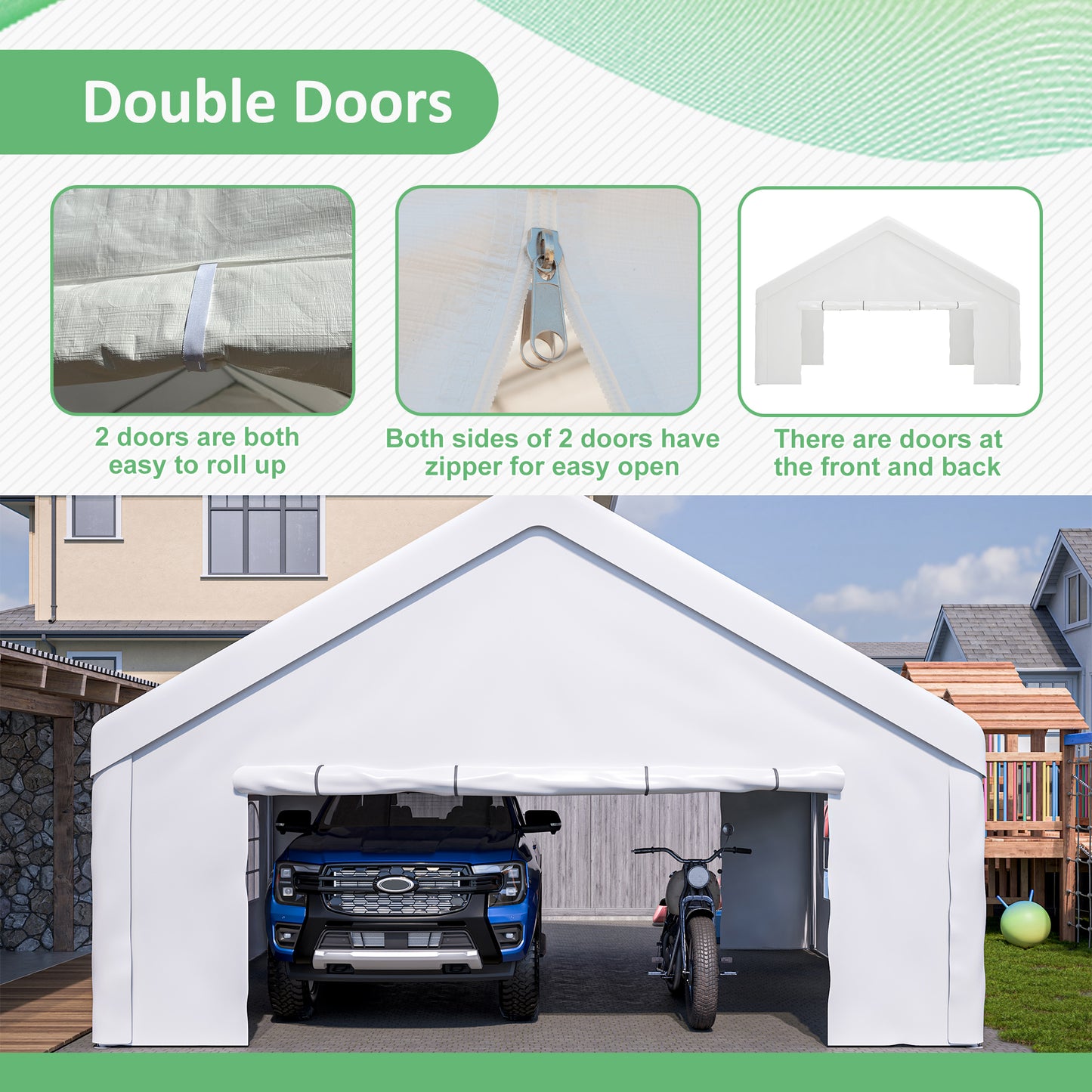 20x20 FT Event Shelter with Detachable Sides and Carport Capability - Equipped with Storage Solutions for Various Outdoor Occasions