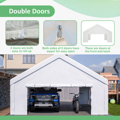20x20 FT Event Shelter with Detachable Sides and Carport Capability - Equipped with Storage Solutions for Various Outdoor Occasions