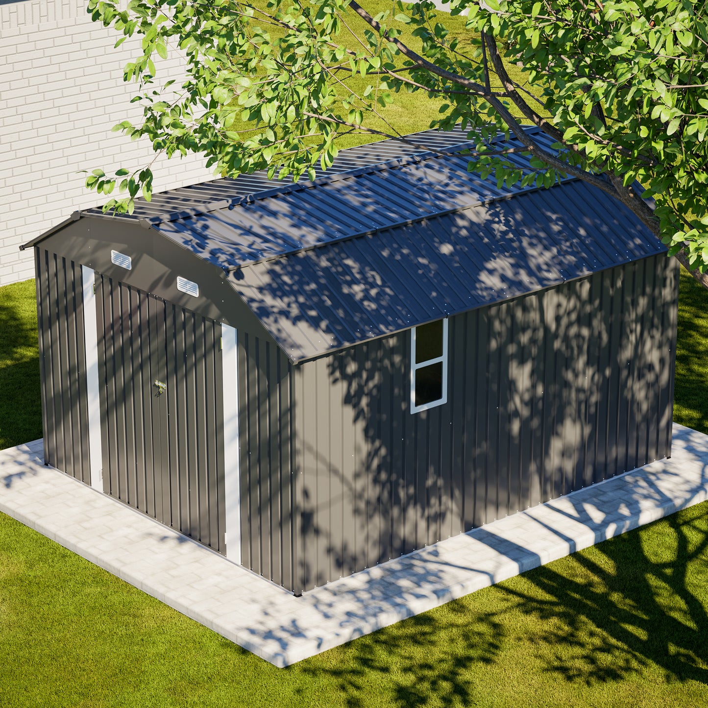 10x12 FT Gray Outdoor Storage Shed, Heavy Duty Rust-Resistant Steel Tool Shed with Floor Frame Kit