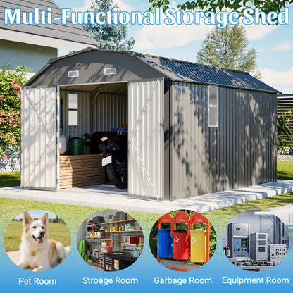 10x12 FT Gray Outdoor Storage Shed, Heavy Duty Rust-Resistant Steel Tool Shed with Floor Frame Kit