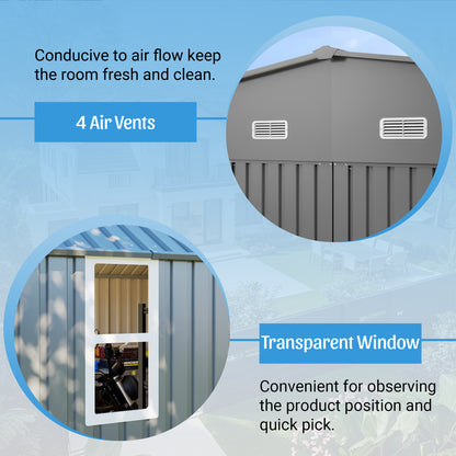 10x12 FT Gray Outdoor Storage Shed, Heavy Duty Rust-Resistant Steel Tool Shed with Floor Frame Kit