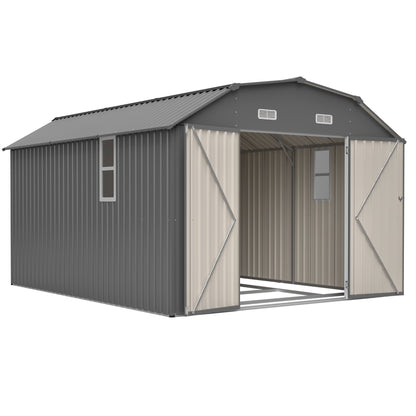 10x12 FT Gray Outdoor Storage Shed, Heavy Duty Rust-Resistant Steel Tool Shed with Floor Frame Kit