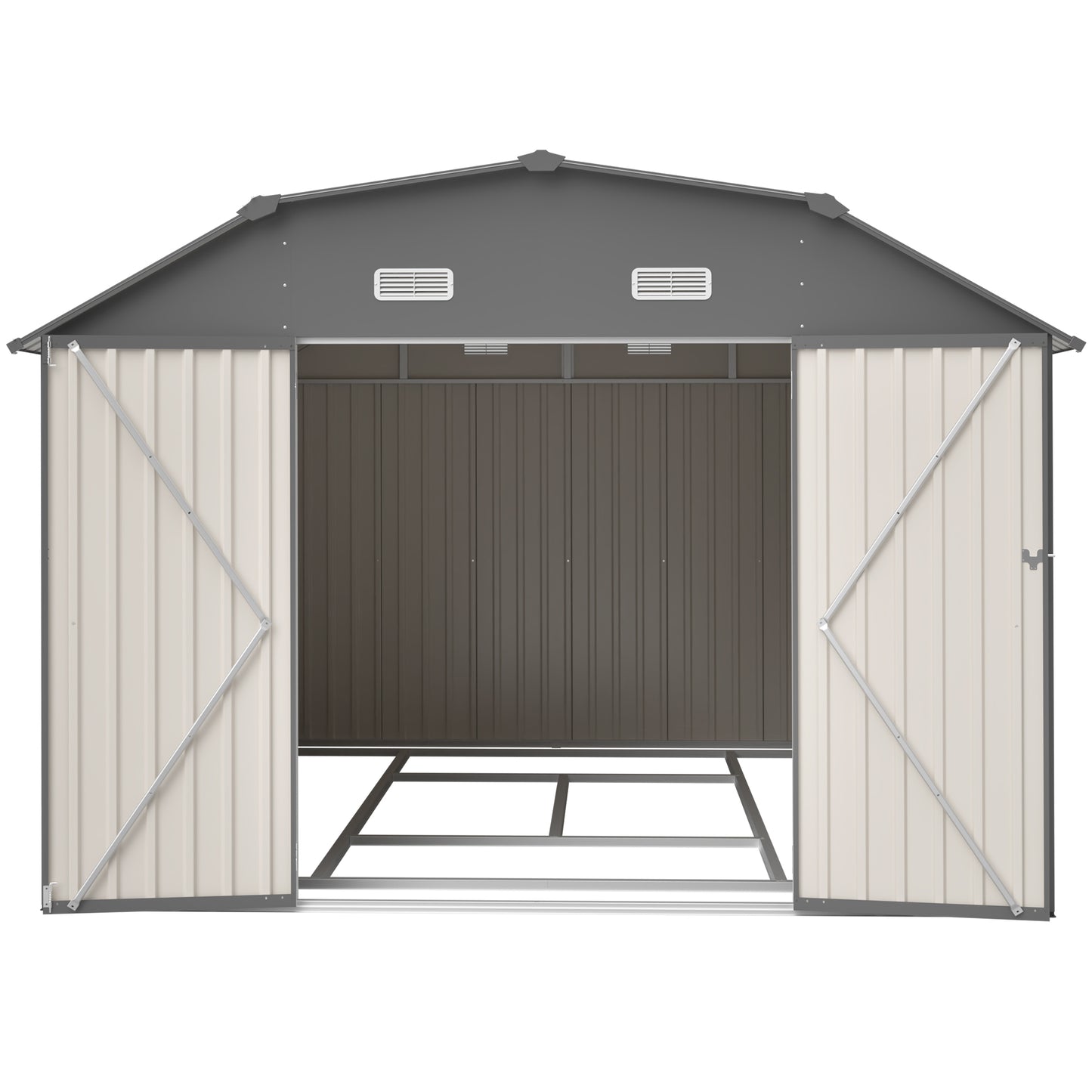 10x12 FT Gray Outdoor Storage Shed, Heavy Duty Rust-Resistant Steel Tool Shed with Floor Frame Kit