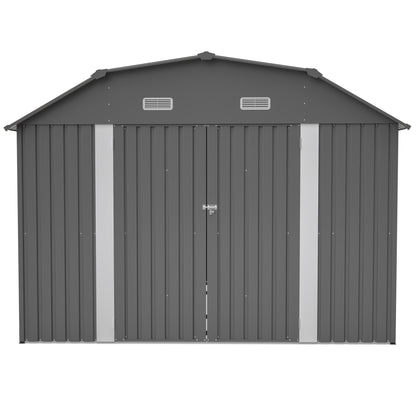 10x12 FT Gray Outdoor Storage Shed, Heavy Duty Rust-Resistant Steel Tool Shed with Floor Frame Kit