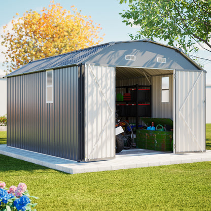 10x12 FT Gray Outdoor Storage Shed, Heavy Duty Rust-Resistant Steel Tool Shed with Floor Frame Kit