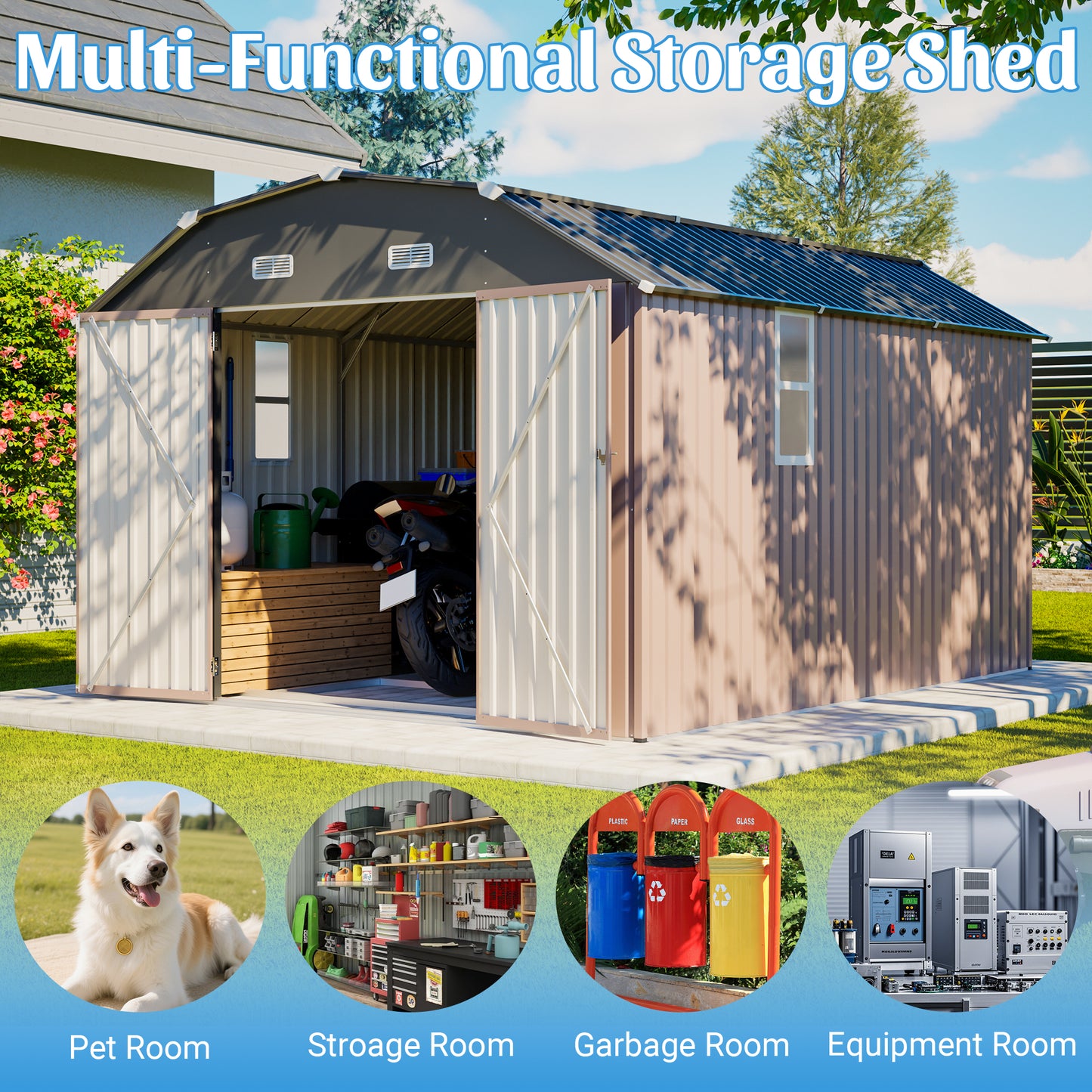 10' x 12' Metal Outdoor Storage Shed with Floor Frame Kit Tool Shed Heavy Duty
