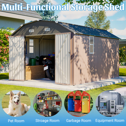 10' x 12' Metal Outdoor Storage Shed with Floor Frame Kit Tool Shed Heavy Duty