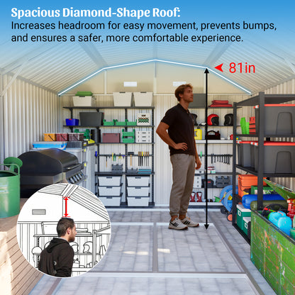 10' x 12' Metal Outdoor Storage Shed with Floor Frame Kit Tool Shed Heavy Duty