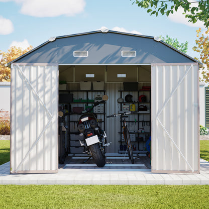 10' x 12' Metal Outdoor Storage Shed with Floor Frame Kit Tool Shed Heavy Duty