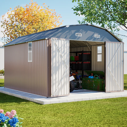 10' x 12' Metal Outdoor Storage Shed with Floor Frame Kit Tool Shed Heavy Duty