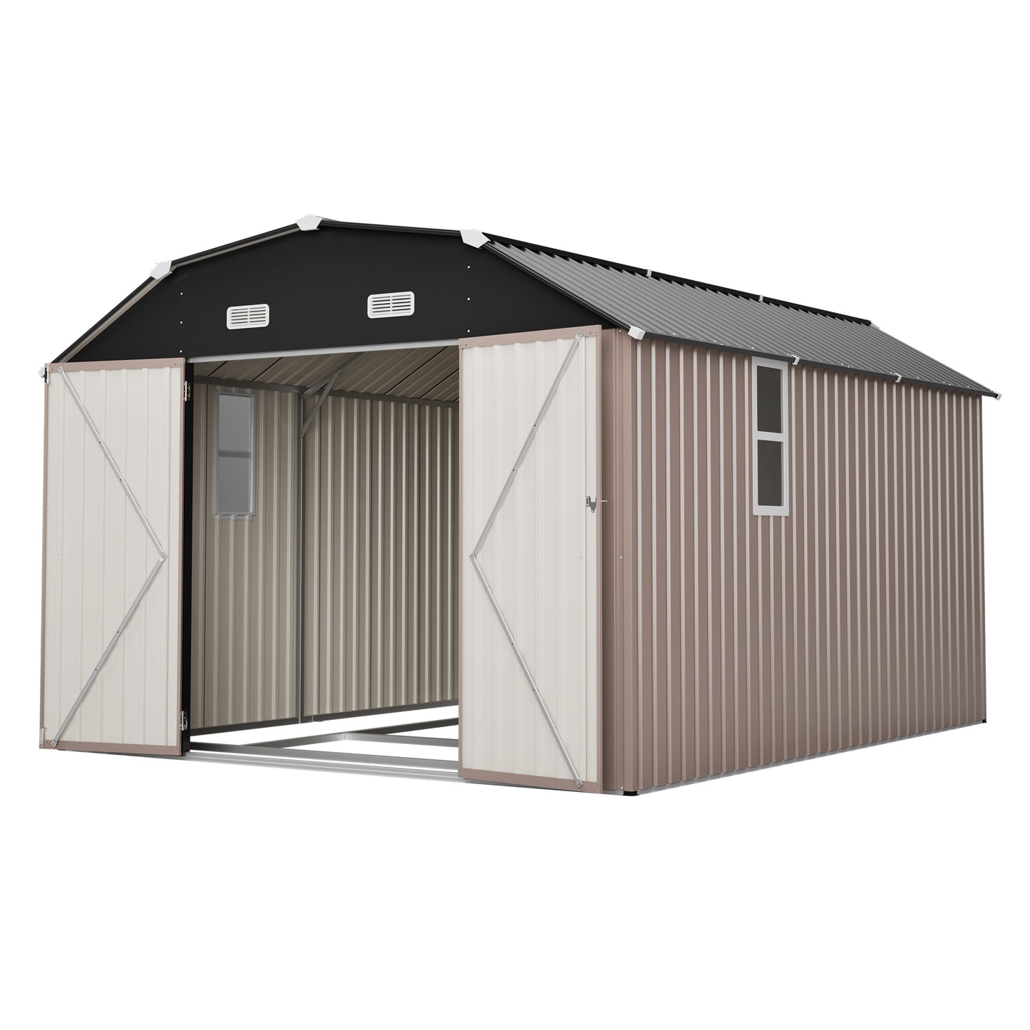 10' x 12' Metal Outdoor Storage Shed with Floor Frame Kit Tool Shed Heavy Duty
