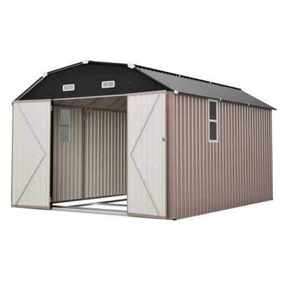 10' x 12' Metal Outdoor Storage Shed with Floor Frame Kit Tool Shed Heavy Duty