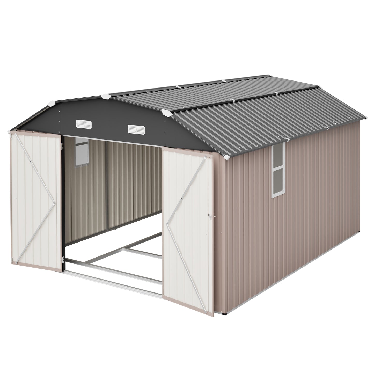 10' x 12' Metal Outdoor Storage Shed with Floor Frame Kit Tool Shed Heavy Duty