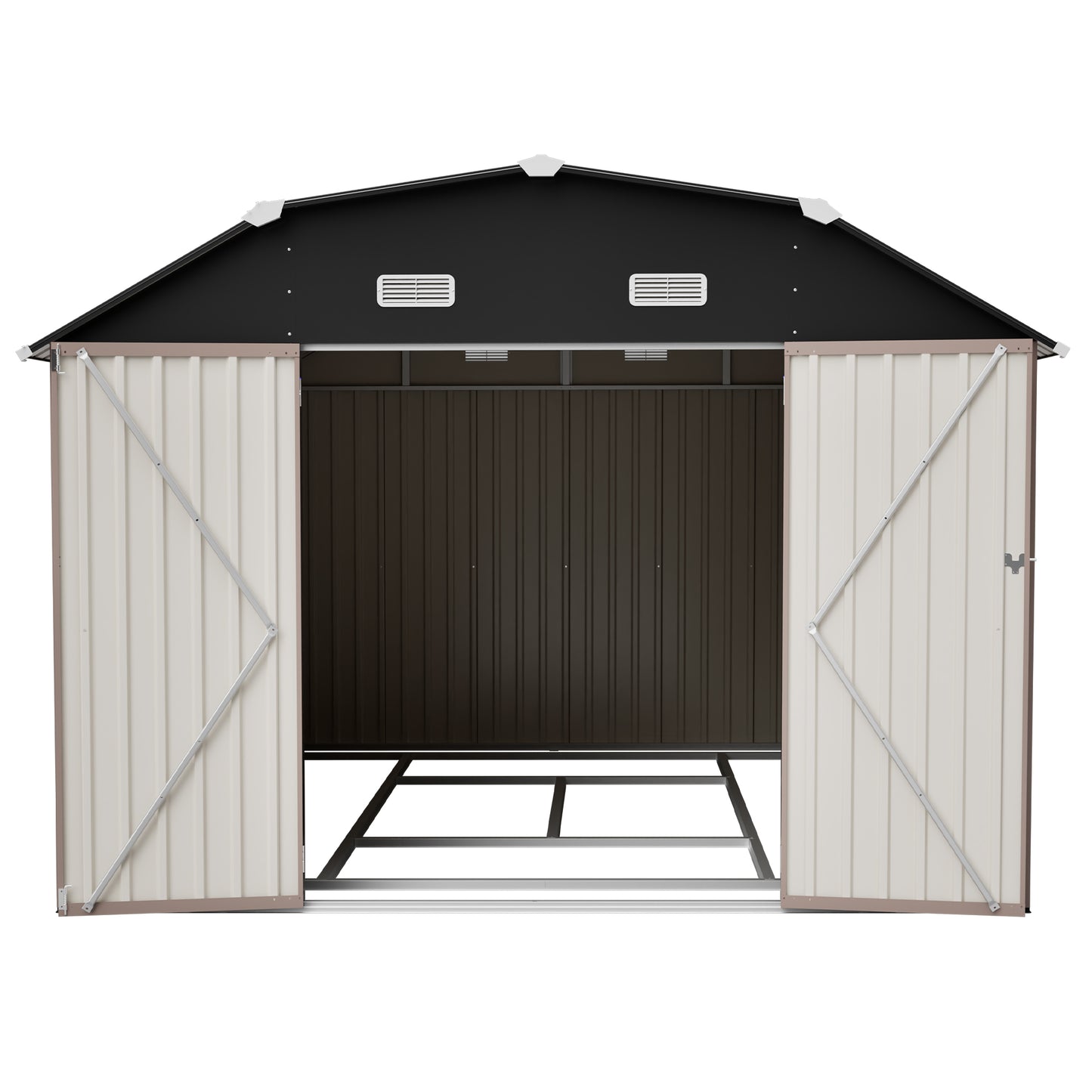 10' x 12' Metal Outdoor Storage Shed with Floor Frame Kit Tool Shed Heavy Duty