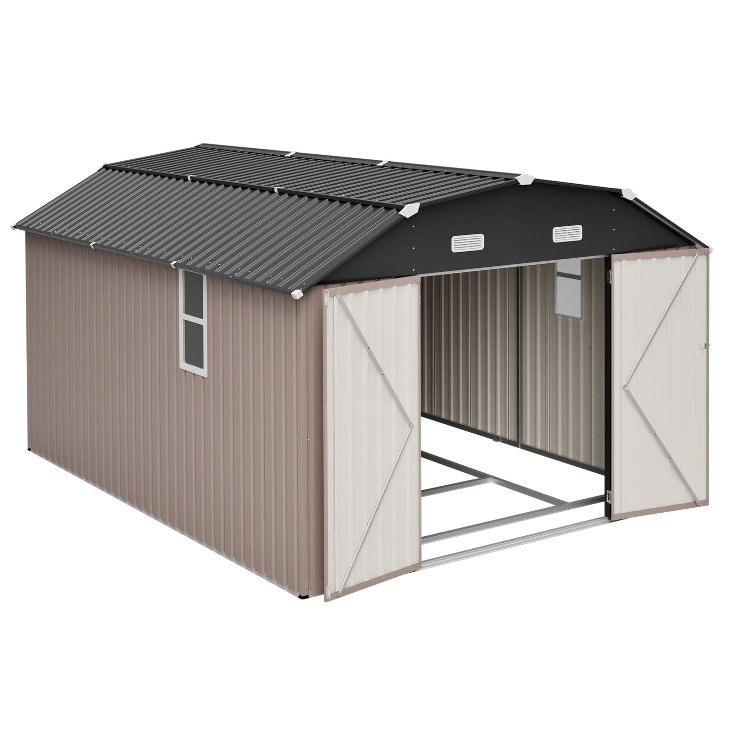 10' x 12' Metal Outdoor Storage Shed with Floor Frame Kit Tool Shed Heavy Duty