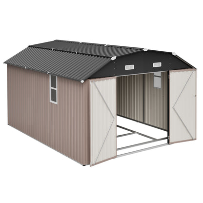 10' x 12' Metal Outdoor Storage Shed with Floor Frame Kit Tool Shed Heavy Duty