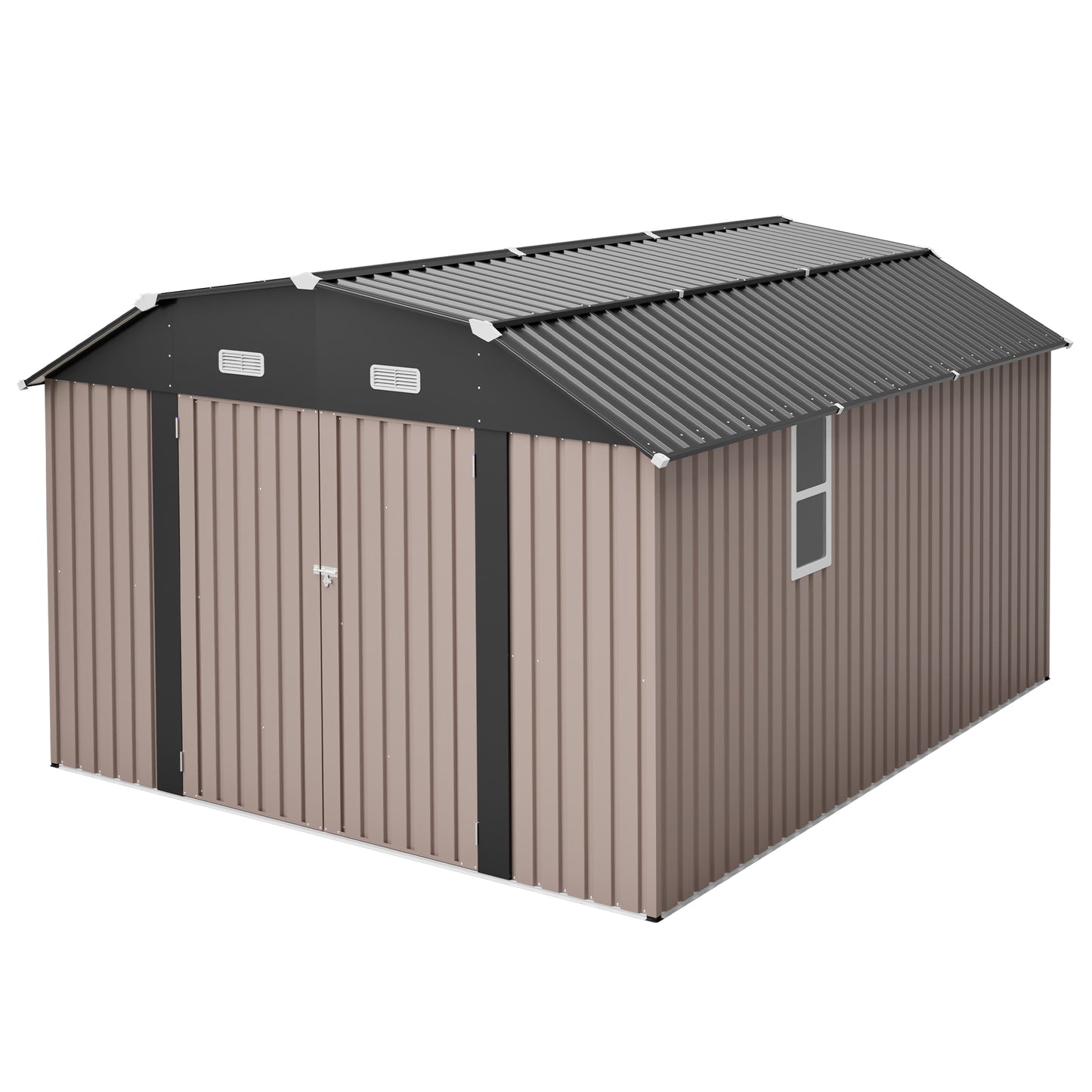 10' x 12' Metal Outdoor Storage Shed with Floor Frame Kit Tool Shed Heavy Duty