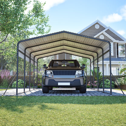 13x20 FT Metal Carport,Garage with Upgraded Triangle Reinforced Frame&4 Poles,Galvanized Steel Hardtop Roof,Heavy-Duty All-Weather Shelter for Car,Truck,Boat,Outdoor Storage