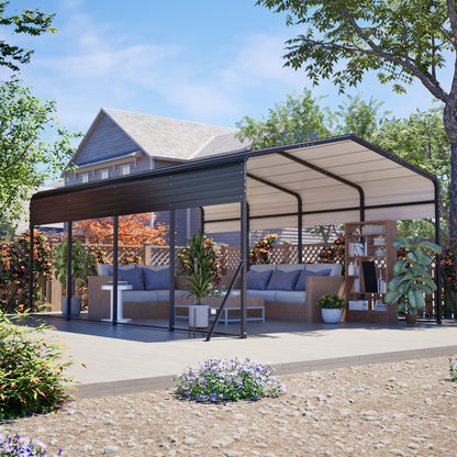 13x20 FT Metal Carport,Garage with Upgraded Triangle Reinforced Frame&4 Poles,Galvanized Steel Hardtop Roof,Heavy-Duty All-Weather Shelter for Car,Truck,Boat,Outdoor Storage