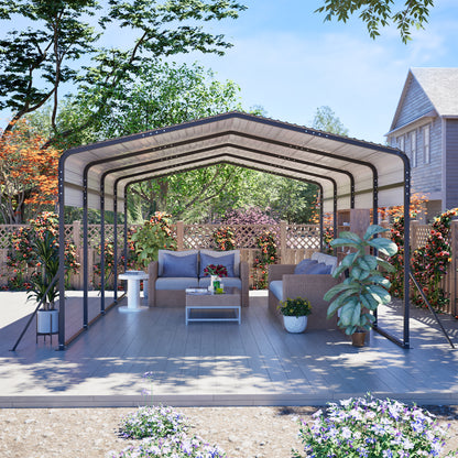 13x20 FT Metal Carport,Garage with Upgraded Triangle Reinforced Frame&4 Poles,Galvanized Steel Hardtop Roof,Heavy-Duty All-Weather Shelter for Car,Truck,Boat,Outdoor Storage