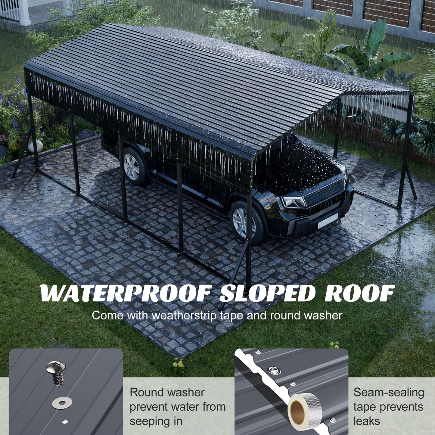 13x20 FT Metal Carport,Garage with Upgraded Triangle Reinforced Frame&4 Poles,Galvanized Steel Hardtop Roof,Heavy-Duty All-Weather Shelter for Car,Truck,Boat,Outdoor Storage