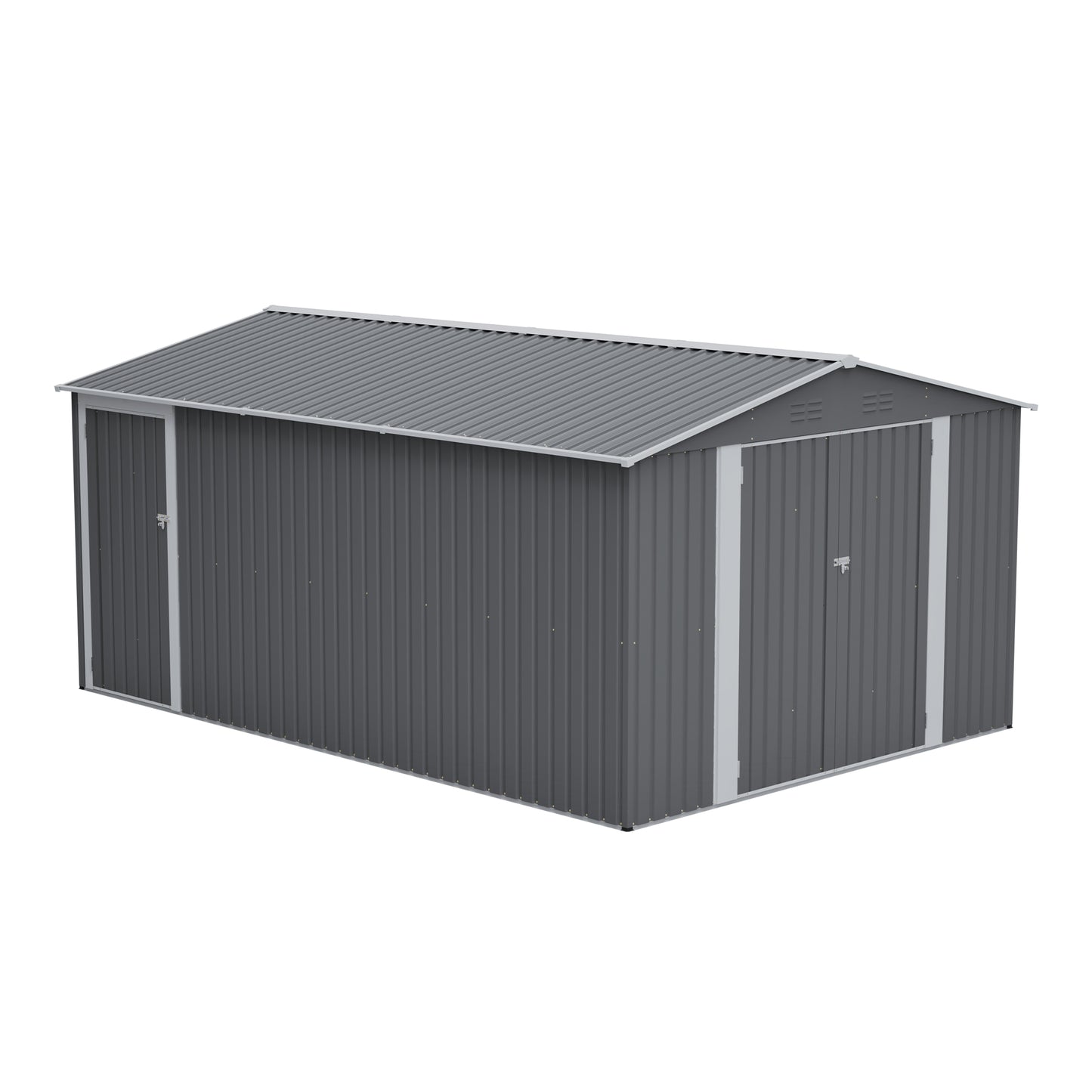 10x14 FT Outdoor Metal Storage Shed, Large Garden Shed Tool Shed with 3 Lockable Doors & Side Door, Waterproof Yard Building with 4 Air Vents for Backyard, Patio, Light Gray