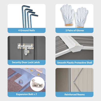 10x14 FT Outdoor Metal Storage Shed, Large Garden Shed Tool Shed with 3 Lockable Doors & Side Door, Waterproof Yard Building with 4 Air Vents for Backyard, Patio, Light Gray