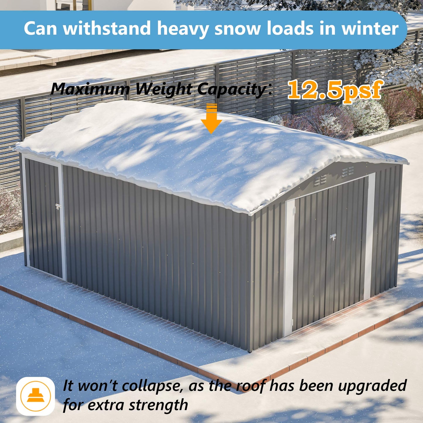 10x14 FT Outdoor Metal Storage Shed, Large Garden Shed Tool Shed with 3 Lockable Doors & Side Door, Waterproof Yard Building with 4 Air Vents for Backyard, Patio, Light Gray