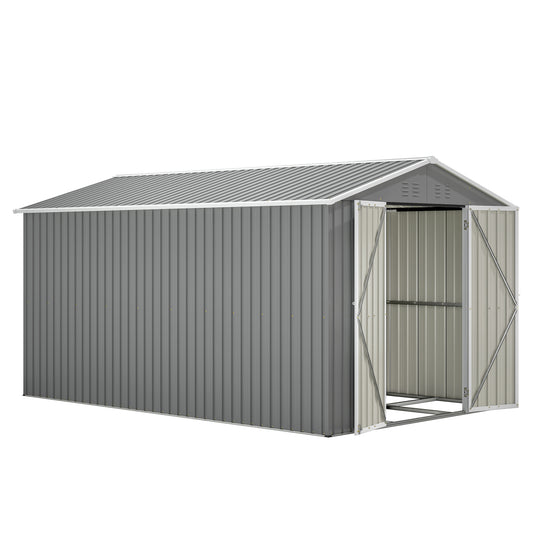 Lockable Secure Metal Shed 8x12 FT - Large Outdoor Storage with Aluminum Frame, Durable Garden Tool Shed for Backyard, Patio, Lawn, Grey